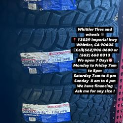 SET OF NEW TIRES, 33X12.50R18 ATLANDER MT , INCLUDING MOUNTING AND BALANCING. ASK ME FOR ANY SIZE OR BRAND, LLANTAS NUEVAS