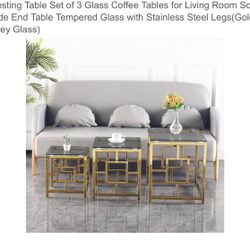 Table Set of 3 Glass Coffee Tables New