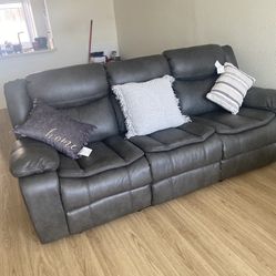 Grey Leather Recliner Sofa