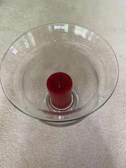 Glass candle holder purchased at Crate and Barrel. Wood Make A Great Wedding Gift.