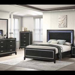 Brand New Elegant LED Queen Size Bedroom Set 