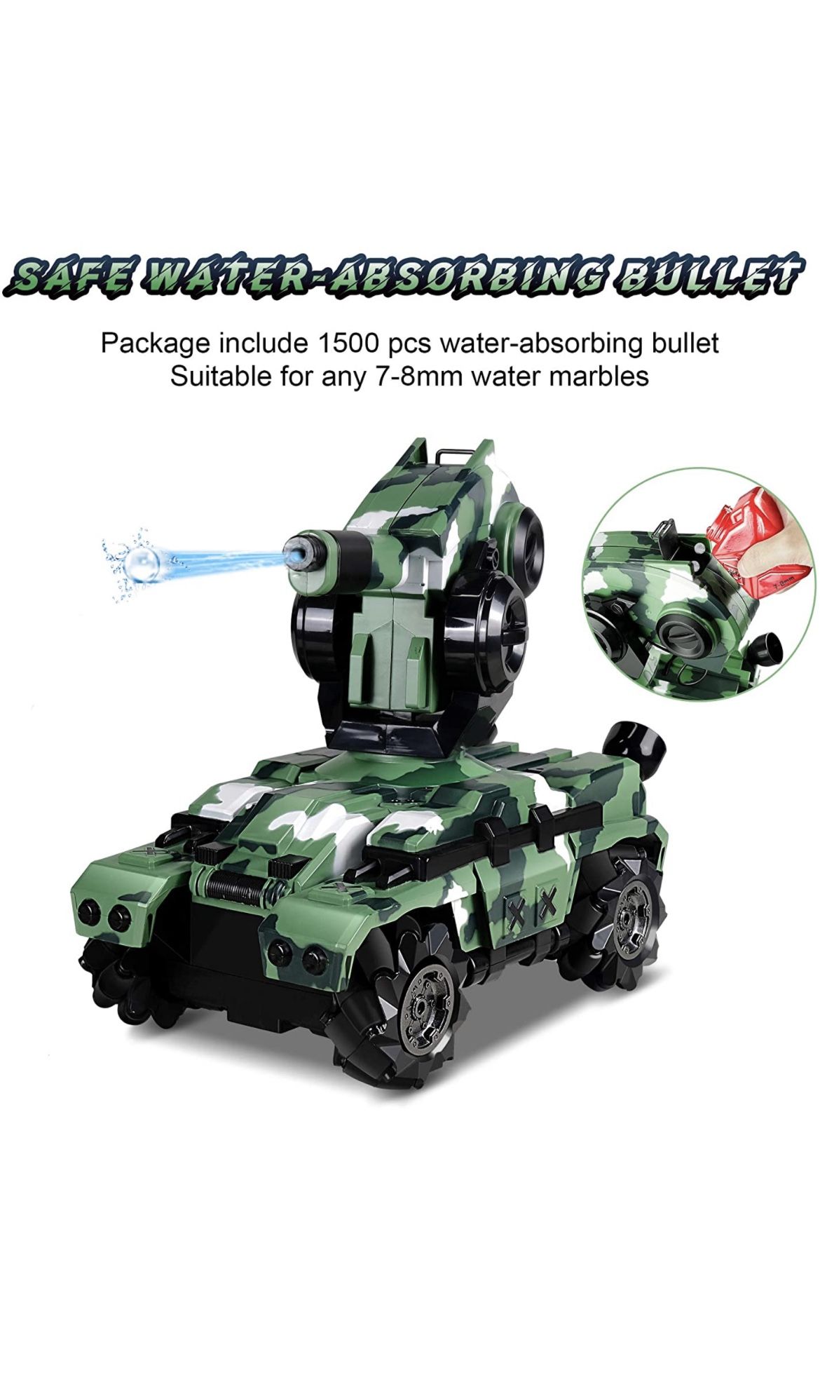 Remote Control Car RC Tank Car Waterproof with 180° Rotating Shooting & 360° Rotating Vehicle,