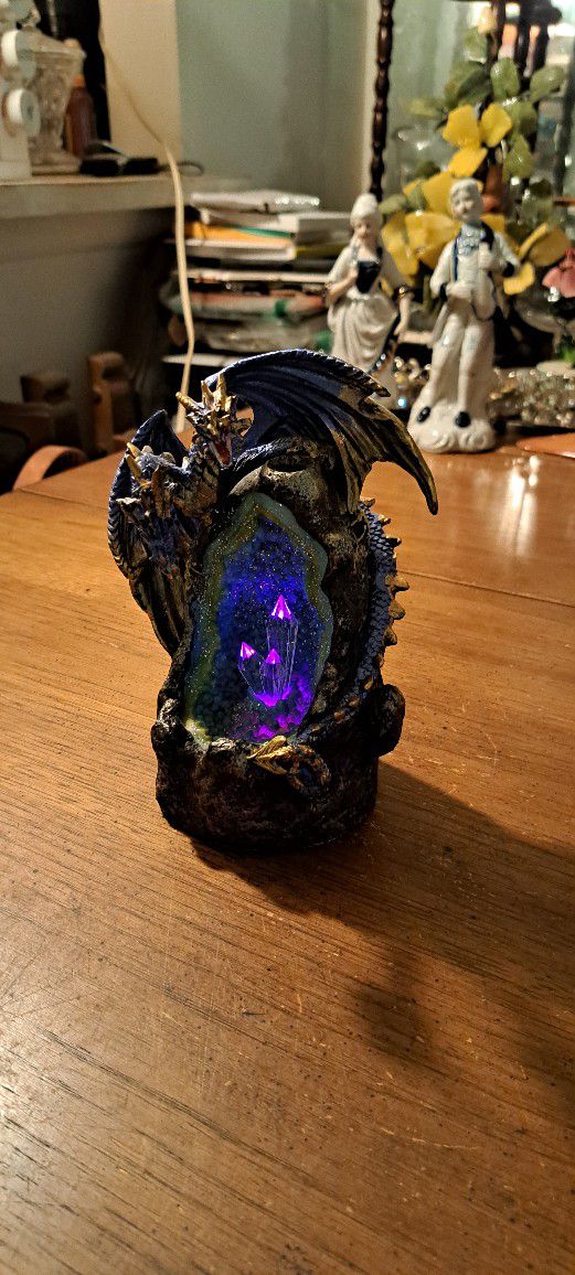 Unique Blue Dragon LED Crystal Geode Incense Backflow Burner, Creates A Cool Milky Waterfall Effect, 2 AA Batteries Included 