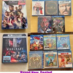 Various Bluray, DVD. New & Sealed. Some Opened Items