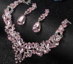 Pink Crystal Statement Necklace and Earring Set