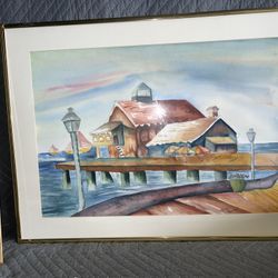 Water Color Of A Dock Artist Signed 