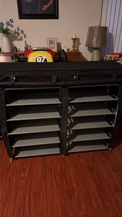 Black Fabric Double-Section Shoe Rack
