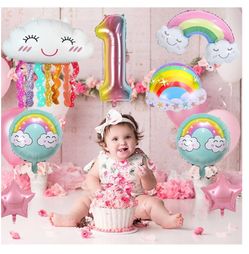 1st Birthday Foil Balloons Kit clouds and rainbows