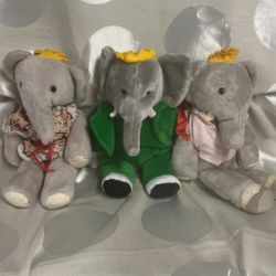 Vintage Babar The Elephant Plush Toys 1988 Brunhoff Stuffed Animals 
