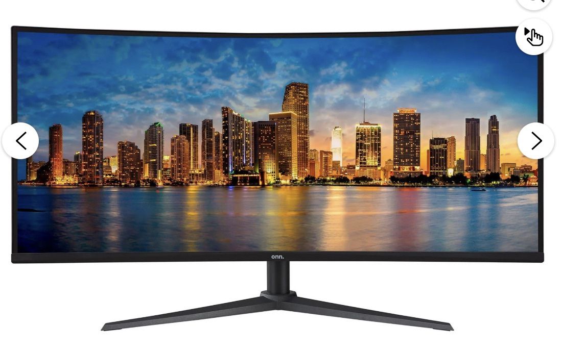 onn 34" Curved Ultrawide WQHD (3440 x 1440p) 100Hz Bezel-Less Office Monitor with Cable, Black