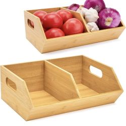 2 Set Bamboo Storage Bin, Pantry Organization and Storage Baskets, Kitchen Organization, Potato and Onion Storage Bin - Ideal for Pantry, Countertop, 
