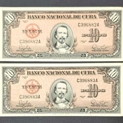 10 Pesos 1960-UNC-banco Nacional De Cuba-serie Consecutiva