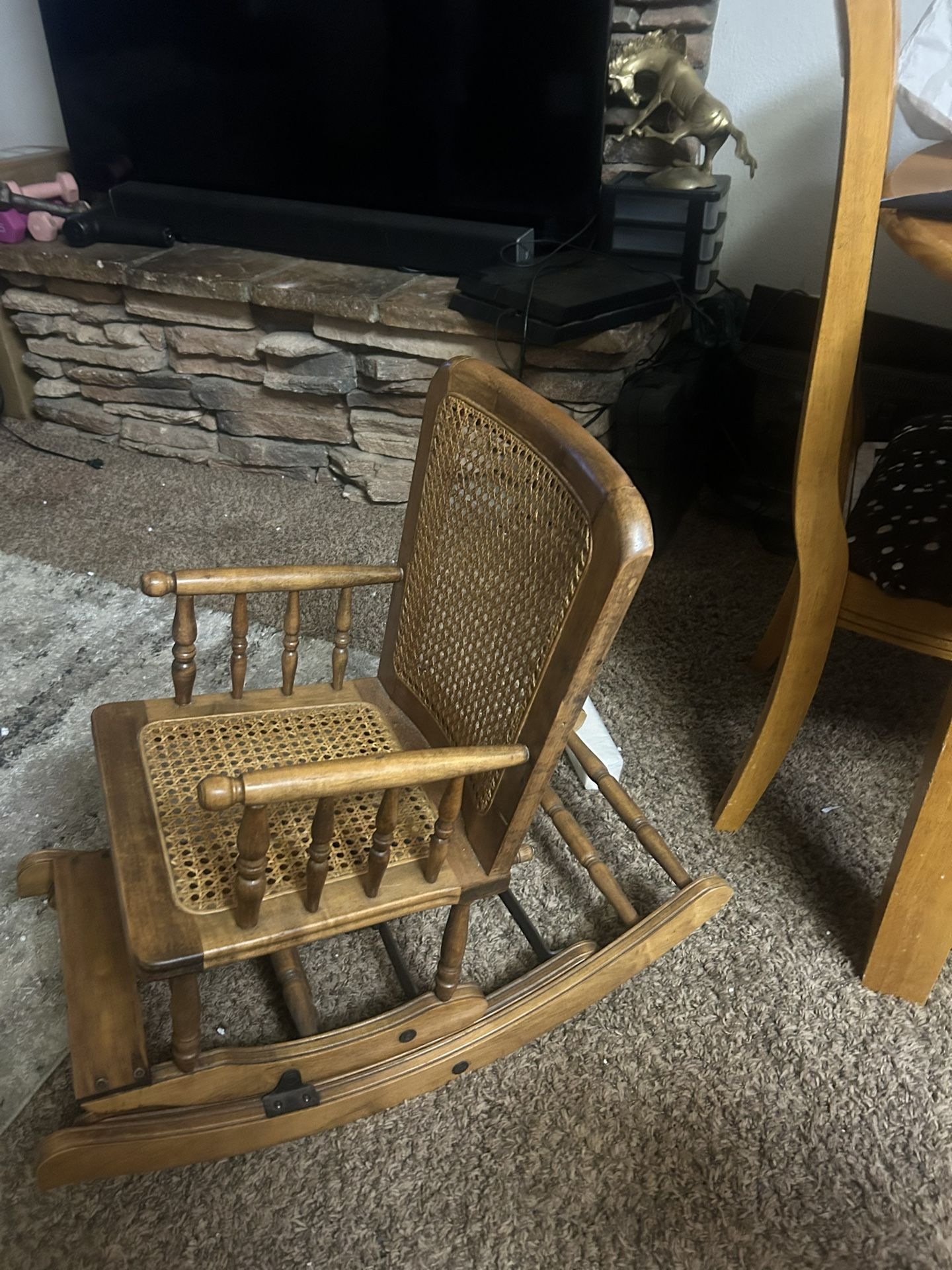 Antique Vintage Toddler Wood Rocking Chair And High Chair Combo