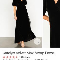 Black Velvet Wrap Dress, Size L