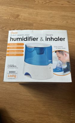 Crane 0.5 Gal. Warm Mist Humidifier, 2 Speed Settings, Medicine Cup, 13 Hour Run Time, Blue/White