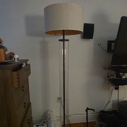 Aged Brass & Glass Cylinder Floor Lamps by Restoration Hardware