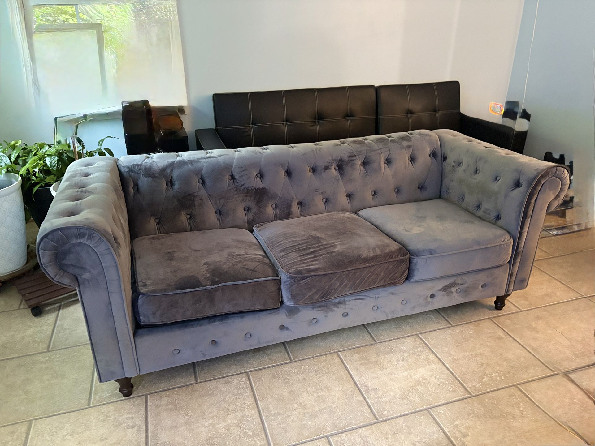 Gray Velvet Chesterfield Sofa
