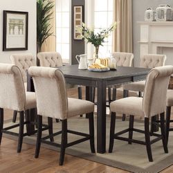 9pc antique black finish wood counter height dining table set