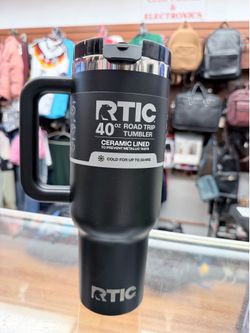 RTIC 40 oz Road Trip Tumbler Ceramic Lined Black Travel Mug New w/ Straw
