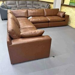 Emilia Caramel Leather 5pc Sectional Couch 