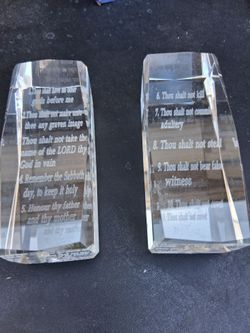 2 The Ten Commandments 5" Crystal  Scripture Paperweight
