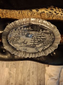 17x12 Oval Winter Dreams Frosted Glass Serving Dish