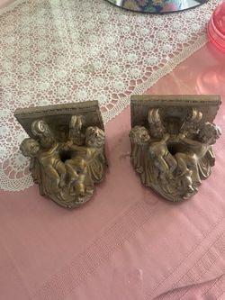 Pair of Gold Cherub Wall Sconce Shelves