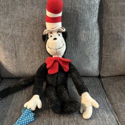 $15 Cat In The Hat Vintage Plush Stuffed Animal 1983 11W Sitting 18 H
