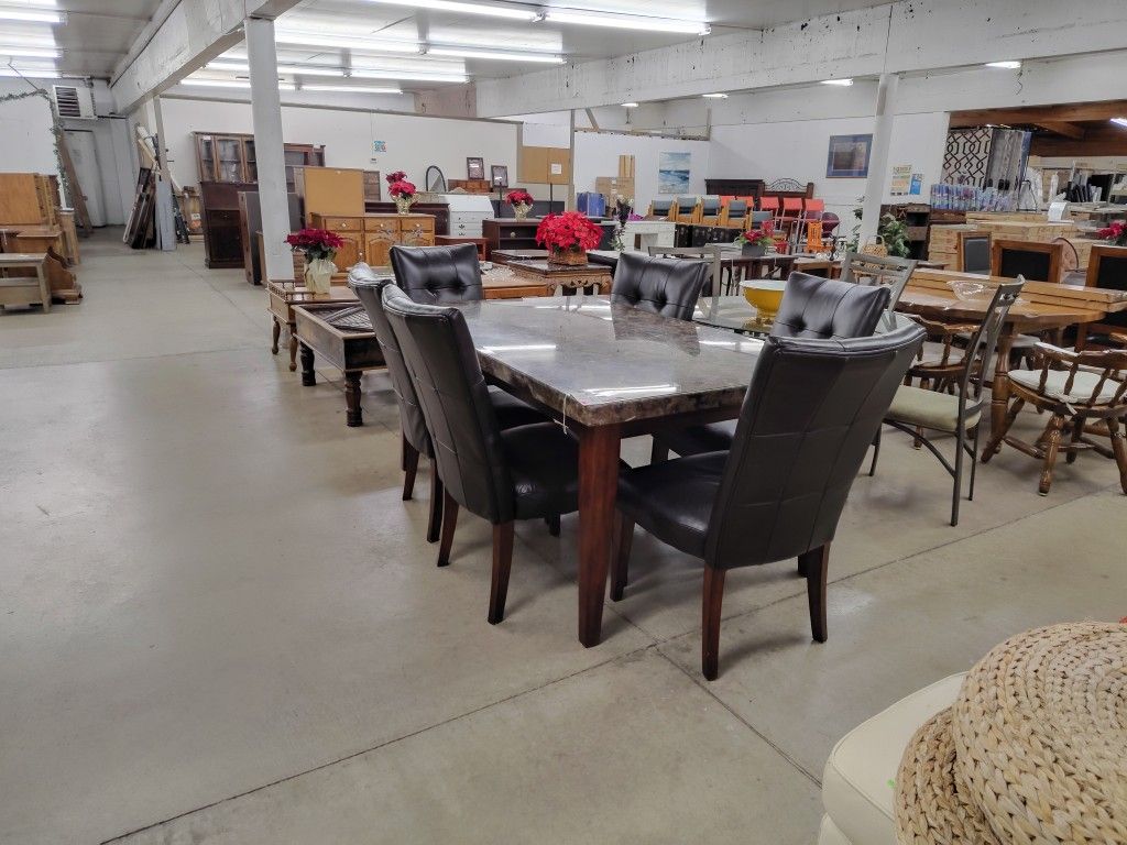 Marble Top Dining Table W/ 6 Chairs