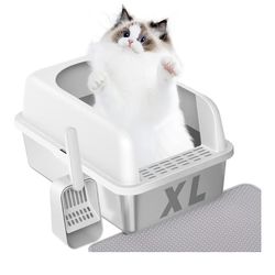 Prodigen Extra Large Stainless Steel Cat Litter Box 24"L × 16"Wx12"H