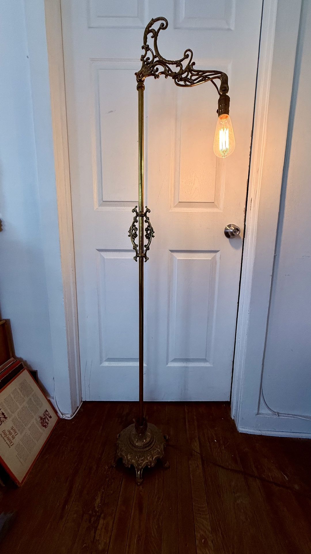 Vintage Art Nouveau Bridge Floor Lamp – Brass & Cast Iron – WORKS