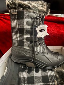 BRAND NEW IN BOX Thermolite Waterproof Faux Fur Lined Plaid pattern winter snow boot Women Size 10