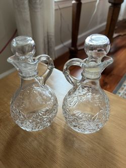 Set of 2 Princess House Crystal Fantasia Cruets Oil & Vinegar