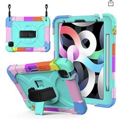 iPad Air 4th Generation Case 2020 10.9 Inch with Pencil Holder|Blosomeet Rugged Protective Kids iPad Air 10.9 Case w/Stand Hand Shoulder Strap|3-Layer