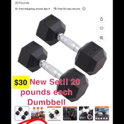 New Dumbbell Set 20 Pound Each 