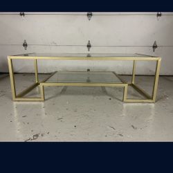 Rectangular Glass Coffee table with gold brass