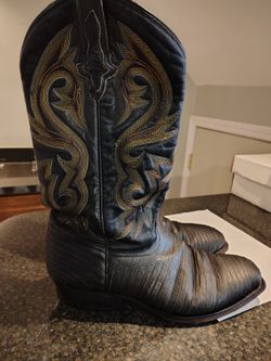 Black Leather Cowboy Boots with Embroidery