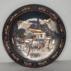 Chile Artisan Copper Bronze Wall Clock Plate Andes Osorio Lapis Lazuli Stones
