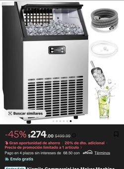 Kismile Commercial Ice Maker Machine, 2026 Upgraded 100lbs/24H Stainless Steel Ice Machine with 33lbs Storage Capacity, Self-Cleaning Freestanding Ice