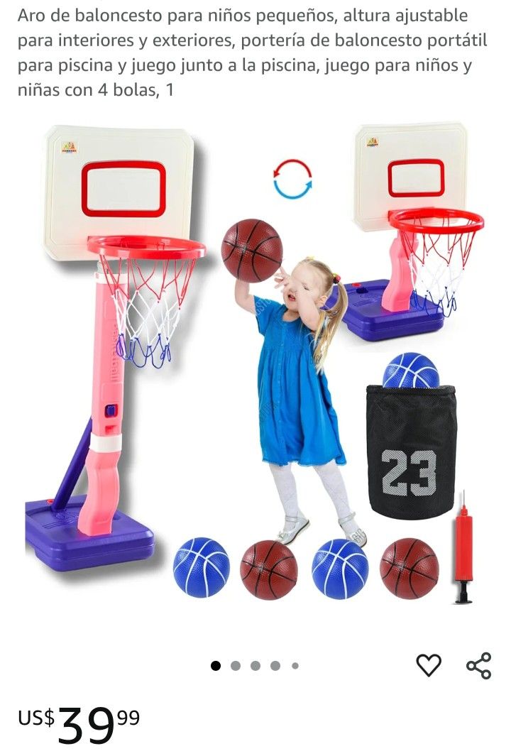 Aro de baloncesto para niños pequeños, altura ajustable
para interiores y exteriores, portería de baloncesto portátil
para piscina y juego junto a la