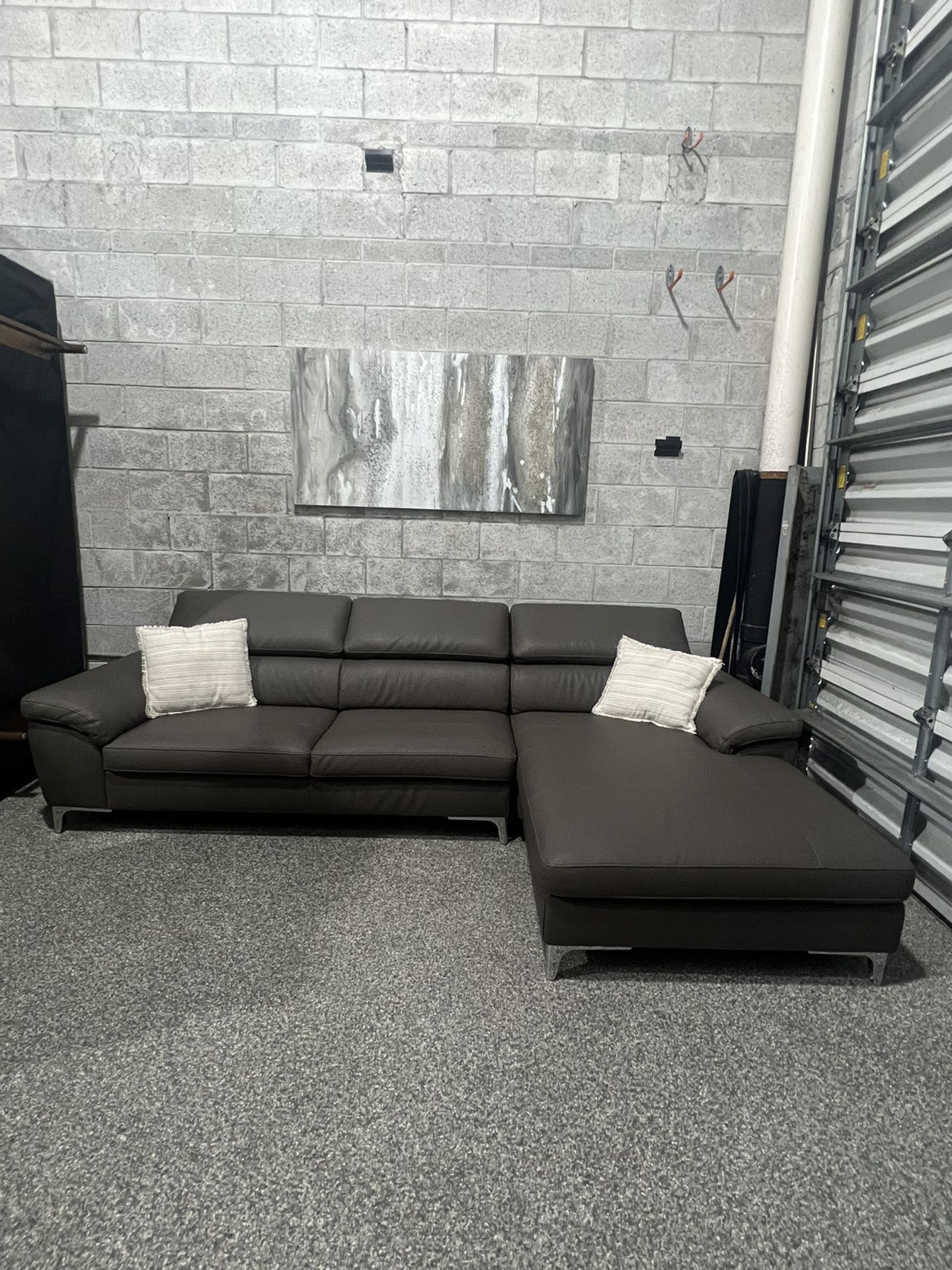 Gray Leather Sectional (Delivery available)
