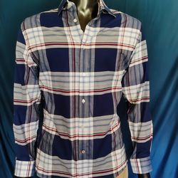 Tommy Hilfiger Button-Down Shirt Men’s Medium Blue Red Plaid Long Sleeve NWOT 