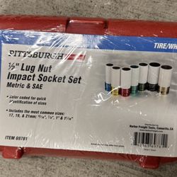 PITTSBURGH 1/2 in. Drive SAE and Metric Lug Nut Impact Sockets, 7-Piece