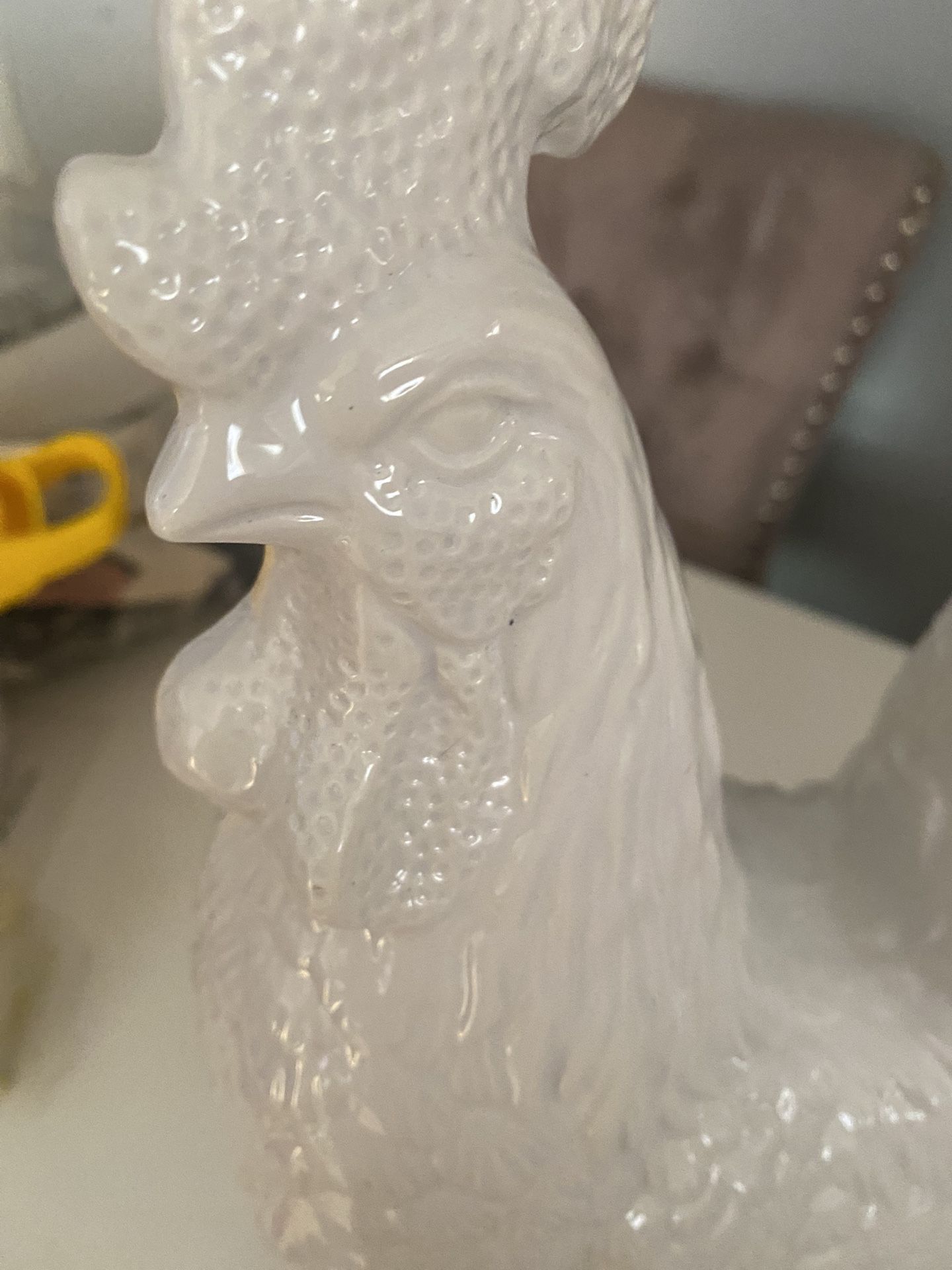 Large All White Ceramic Rooster Decor