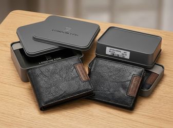 Lot of 2 London Fog Men's Black Passcase Wallets - Brand New in Gift Tins