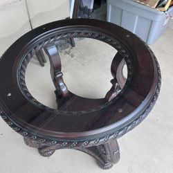 Dark Wood Round Table W/50 Inch Glass