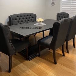 6 Pc Wingback Dark Grey Dining Table Set Brand New In Box 