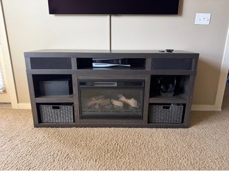 Entertainment Center w/ Fireplace, Built-In Speakers & Storage Baskets - Fits 70” TV