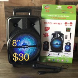8” Bluetooth Rechargeable Karaoke Speaker With Microphone & LED Display Light Ms🎶🎤🔊