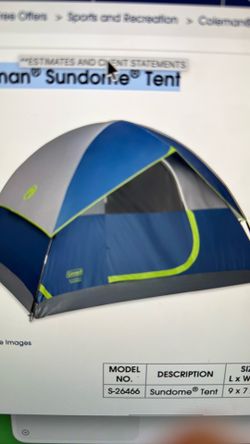 Coleman, Sundome camping tent with rain fly brand new inbox